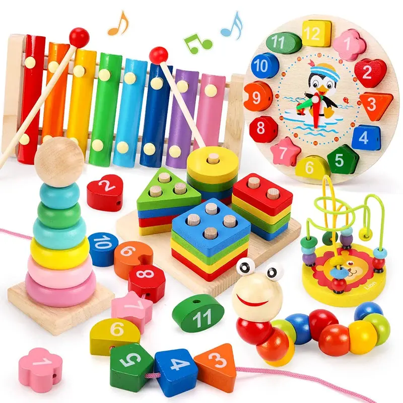 Unisex 6-Piece Montessori Wooden Shape Sorter Toy Set - CCC-Certified Colorful Natural Wood Early Learning Kit for 4-6 Years Toddlers, Enhances Dexterity, Improves Hand-Eye Coordination, Perfect Gift