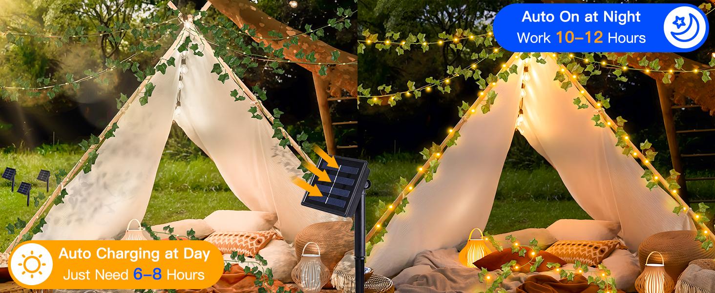 Solar Ivy String Lights Outdoor Waterproof, 33Ft 100 LED Fake Vines with Lights, Artificial Greenery Leaf Fairy Light for Privacy Fence, Wall, Patio, Garden, Balcony Decor (Warm White)