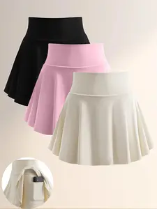 3 Pack Women High Waisted Pleated Tennis Skorts with Pockets Athletic Golf Skirts with Built in Shorts Tummy Control Workout Activewear Set Moisture Wicking Running Mini Skater Skirt for Pickleball Gym Casual OOTD