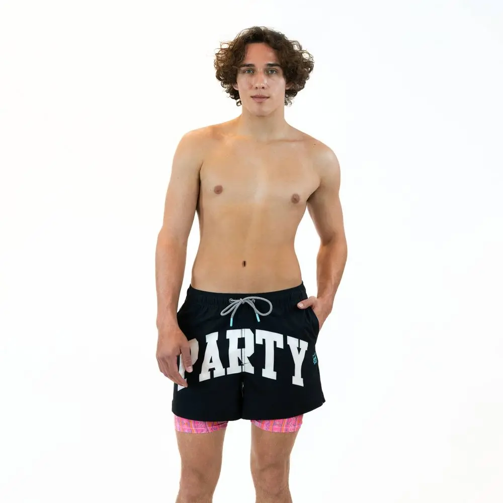 Party Pants Men's Proper Happy Hour 5-Inch Swim Shorts, Quick Dry Polyester Knit with 4-Way Stretch, Mesh Liner and Back Pockets