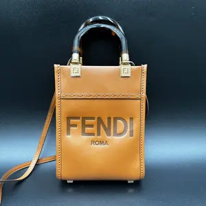 Pre-owned FENDI Calfskin leather Crossbody Bags Sunshine Mini Caramel Brown Shopper Tote