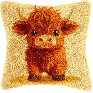 latch hook kits for adults Little Bull DIY Pillow Materials Package Latch Hook Embroidery Kits Cross Stitch Sofa Cushion Cover with Latch Hook Tool fit for and Adults, 43x43 cm 17x17in (Little Bull)