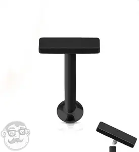 16G PVD Black Small Bar Internally Threaded Flat Back Steel Post