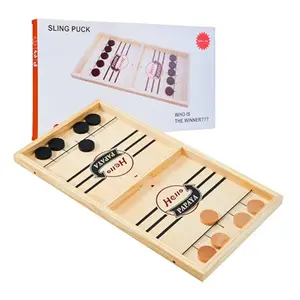 Fast Sling Puck Game - Test Your Speed and Accuracy with This Fast-Paced Wooden Air Hockey Desktop Battle Board Game - Guaranteed Fun Gifts for Family Night or Friends Party