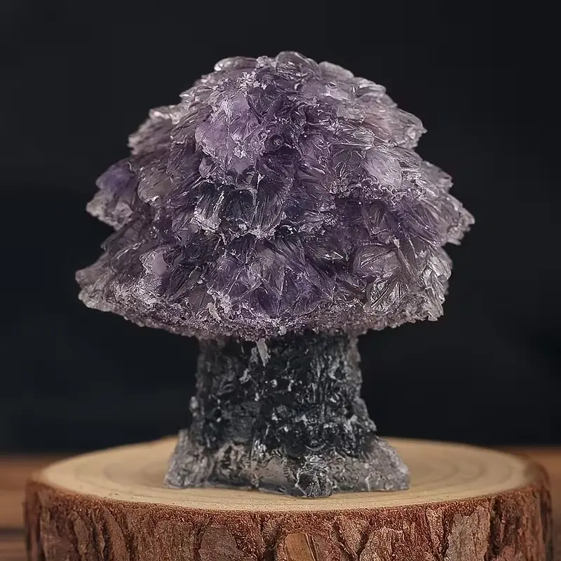 Handcrafted Amethyst Crystal Money Tree, Feng Shui Wealth, Luck & Energy Charm, 1.96in Compact Size Desktop Decor for Home, Office, Bedroom, Home Ornament, Perfect Holiday Gift