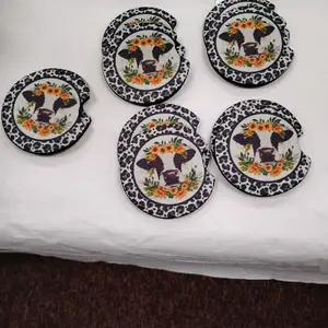 Black and White Cow Car Coasters - Set of 2, Protects Cup Holders from Spills and Stains