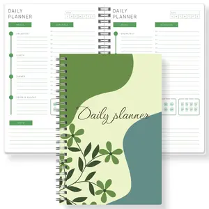 Daily Planner Notebook with Schedule, Meals & Mood Tracker, Minimal Aesthetic Daily Organizer for Productivity & Wellness, Spiral Bound Planner