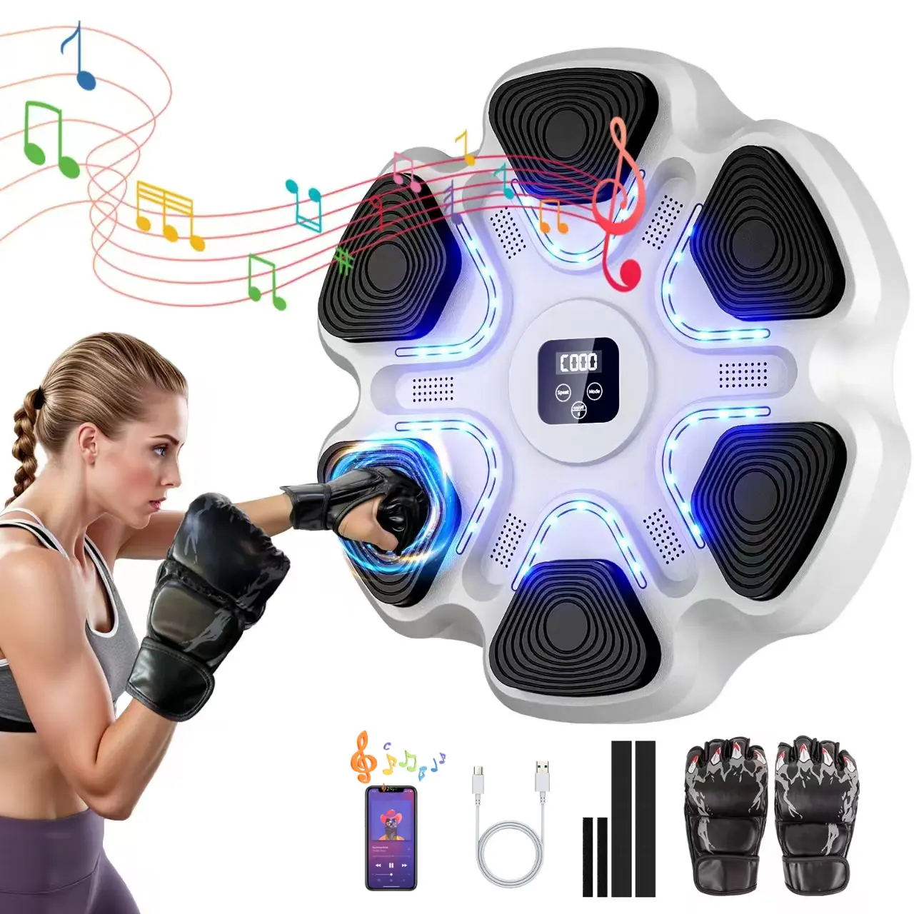 Music Boxing Machine, Boxing Wall Mount Machine for Kids Adult, Smart Boxing Traineing Machine with Boxing Gloves,summerwins