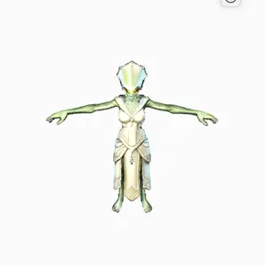 Female Alien Game Asset with Green Skin and Elegant White Outfit for Sci-Fi Themed Games