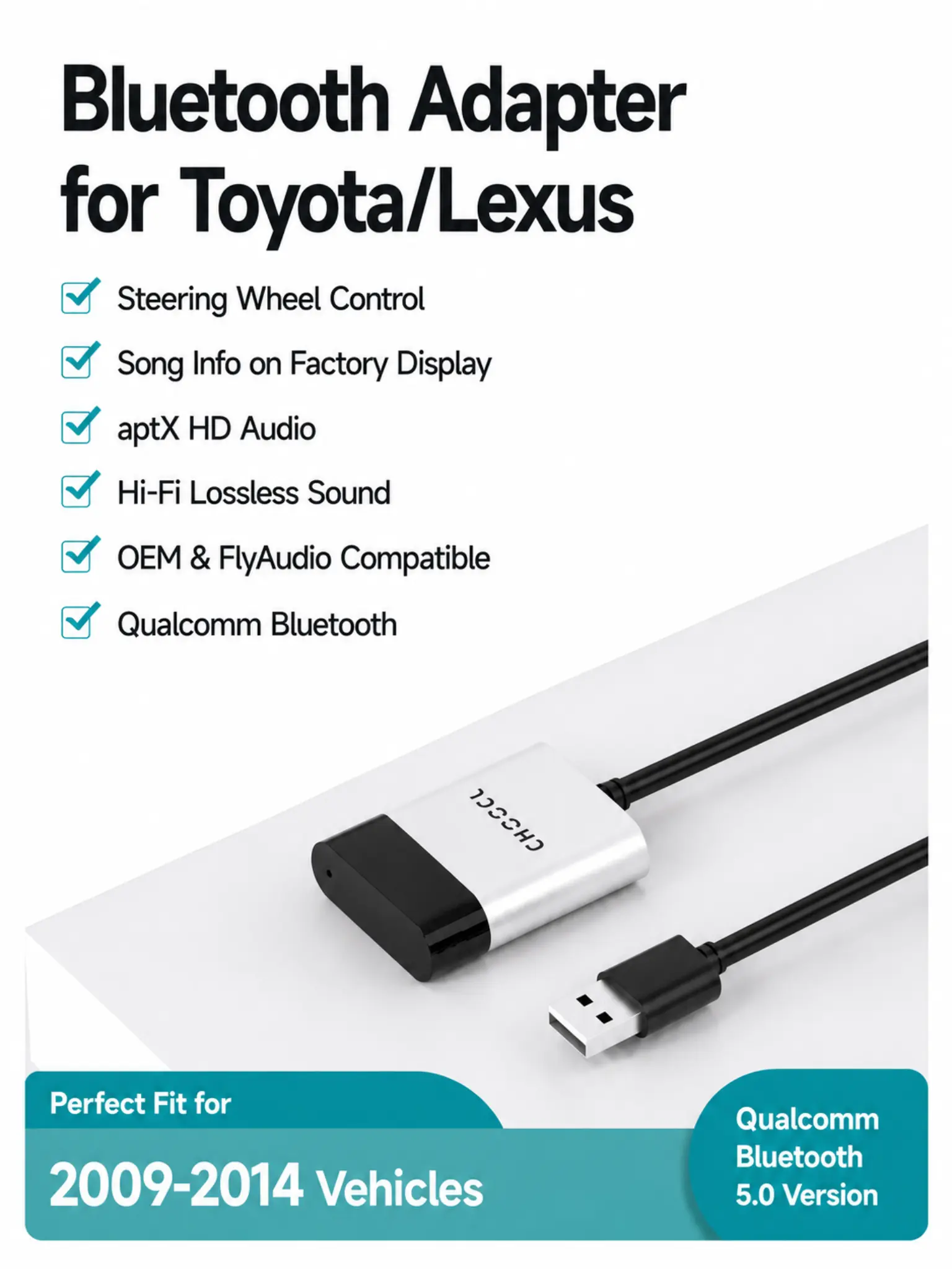 CHOOCL USB Bluetooth Adapter Compatible for Toyota Crown (2007-2012), Prado (2010-2013), Lexus CT200h/IS/ES/RX/LS/GX (2010-2015),iPod Music Sourse Bluetooth Receiver