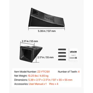 VEVOR Excavator Bucket Teeth with Pins, 4 Pack X156L Bucket Tooth Set for Smooth Efficient Excavation, Heavy Duty 5.3 in Long Digging Buckets Teeth Replacement for Skid Steer Mini Excavator