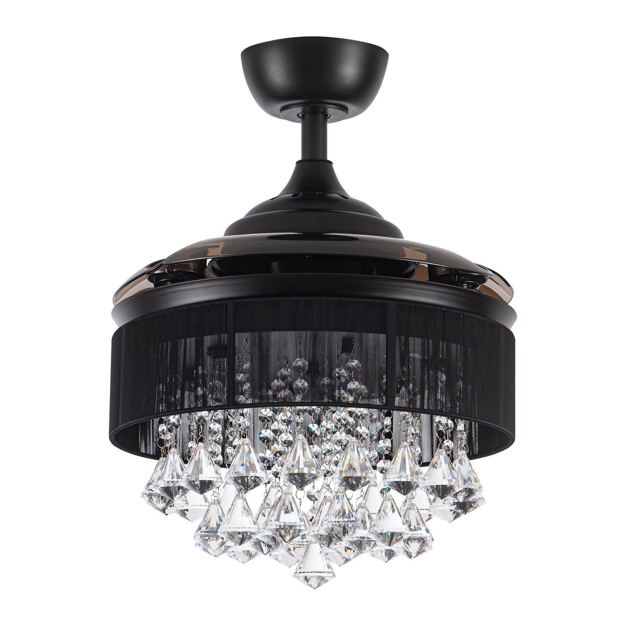 36" Bangaiore Modern Crystal Ceiling Fan, Downrod Mount with LED Light & Remote Control