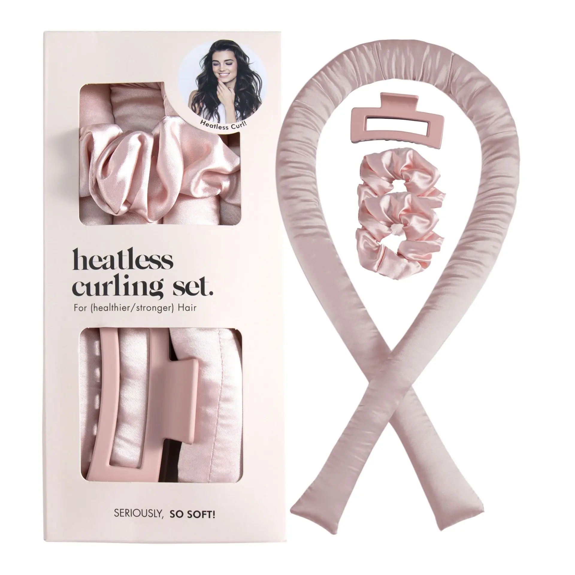 Heatless Curling Rod Headband Set for Overnight Curls, 4-Piece Soft Padded No-Heat Hair Curler Kit with 2 Satin Scrunchies & Hair Clip
