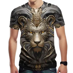 Unisex 3D Steampunk Mechanical Lion T-Shirt with Golden/Silver Metallic Intricate Details – Casual Streetwear for Adults, Perfect for Halloween, Cosplay, Parties, Fashion Enthusiasts & Animal Lovers