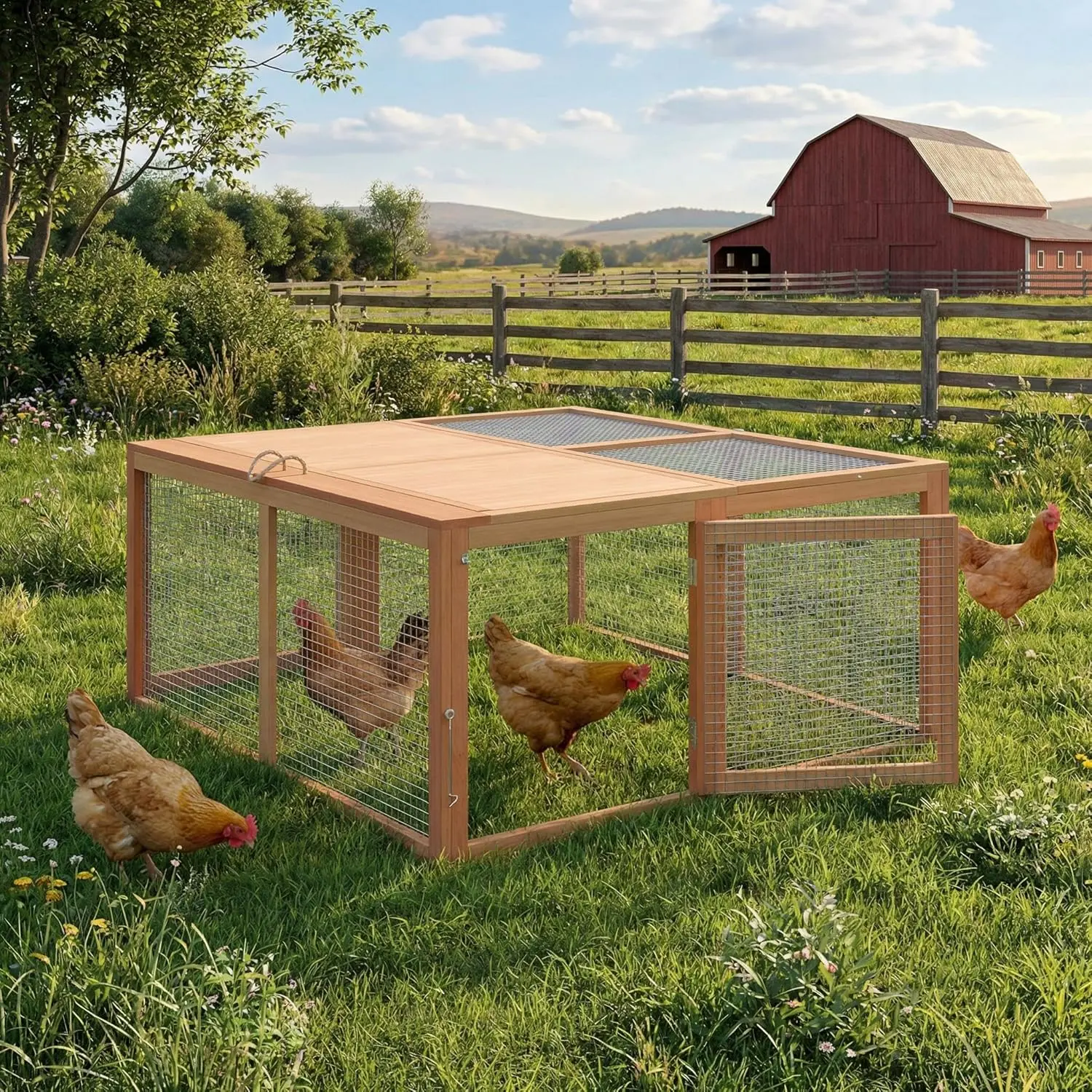 Gaomon Wooden Folding Chicken Coop & Rabbit Hutch - Portable 2-Door Chicken Cage Enclosed, Easy-Setup Habitat for Indoor/Outdoor Small Animals & Poultry