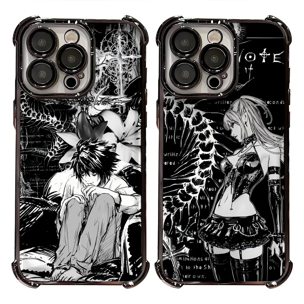 Anime Death Note Light Yagami Amane M-Misa Gotic Cool Phone Cases For IPhone 17 16 15 14 13 12 11 Promax Pro Air Plus Shockproof Black TPU Cover Protection Best Gifts For Valentine Christmas Birthday Halloween, Accessories, Cellp,Horror,Character,Silicone