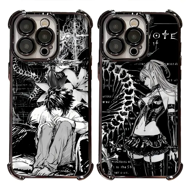 Anime Death Note Light Yagami & Amane Misa Gothic Smartphone Casing - Black TPU Shockproof Dustproof Phone Accessory, Eco-Friendly, Black-And-White Anime Look, Fits iPhone 17,16,15,14,13,12,11 ProMax,Pro,Air,Plus, Ideal Gift for Valentine,Christmas