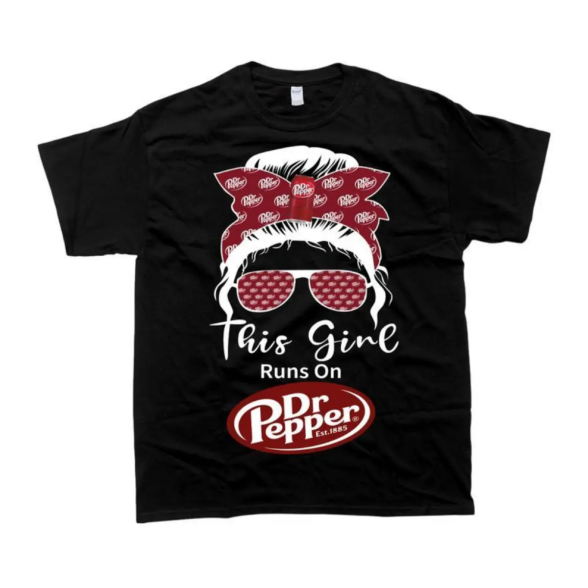 The Dr Pepper cotton T-shirt features the slogan "This Girl Runs On Dr Pepper" and is suitable as a gift for women or men. It has a retro crew neck design..