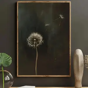 Vintage Dandelion Canvas Art Print, Waterproof Dark Floral Wall Decor for Living Room Bedroom Bathroom Office Kitchen Hallway