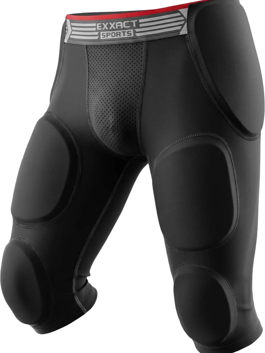 Exxact Sports Battle 7-Pad Football Girdle for Men- Finest Padded Compression Shorts, Mens Girdle Football with Cup Pocket, Adult & Youth Football Girdle (Black, A)