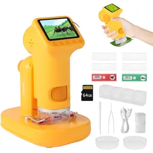 1600X Kids Detachable Handheld Mini Digital Microscope with Photo Video Function, Rechargeable Educational Toy with 64GB 6 Slides, Perfect Easter Gift for Kids