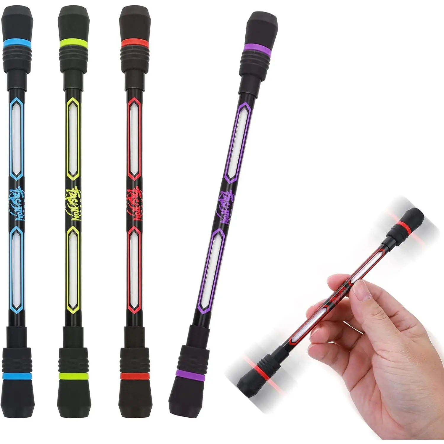Spinning Rotating Pen, 4 count 19cm Weighted Rolling Finger Rotating Ballpoint Pen Anti Slip Coating Gaming Spinning Pen for Student Entertainment   Adaptable(0.5mm Black Refills)