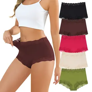 LEVAO Women’s Eco-Friendly Lace Boyshort Underwear – Soft Breathable Cotton Boxer Briefs Panties, Full Coverage, 5 Pack (S-XL)