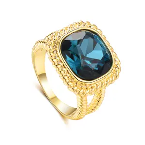 Aprilery Teal Cushion Cut Stone Braided Band Ring For Women