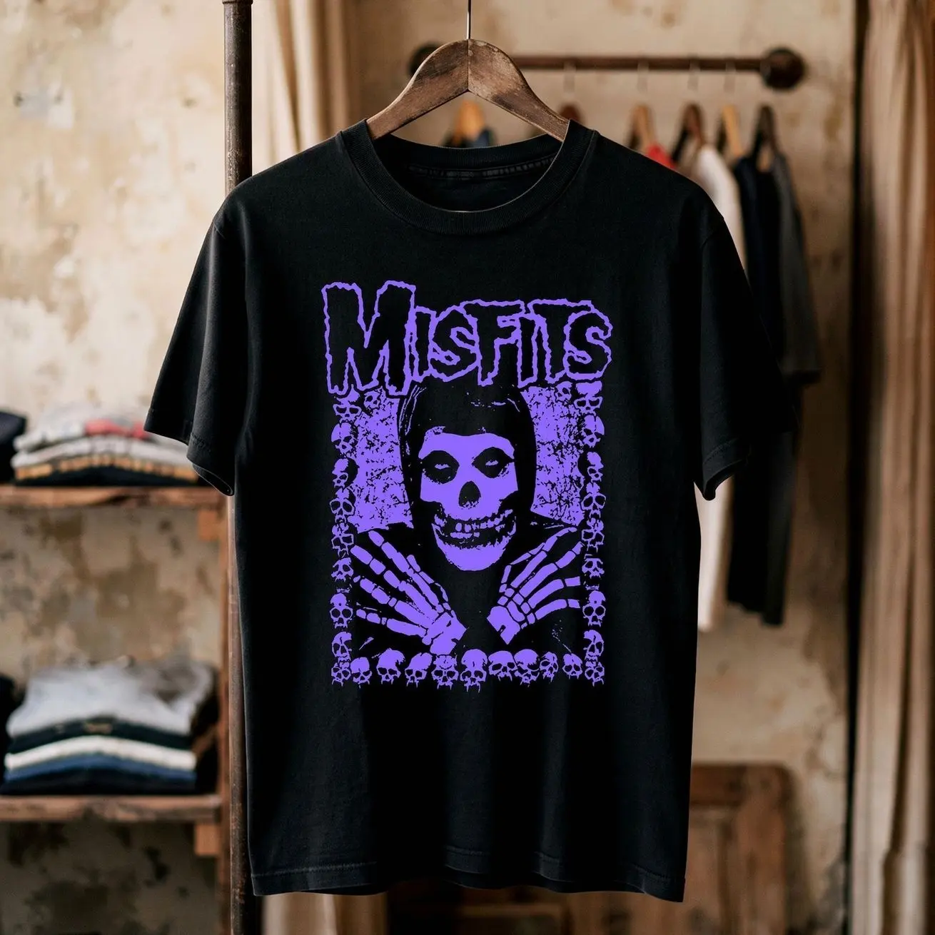 Misfits Purple Skull Graphic Tee, Horror Punk Band T-Shirt, Vintage Gothic Shirt, Halloween Gift for Punk Fans