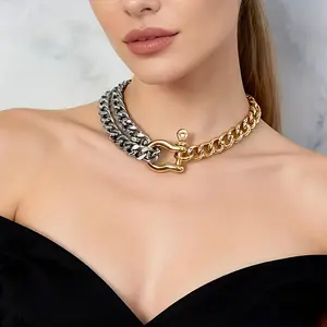 Stainless Steel  Golden Silvery Multi-Layer  Necklace