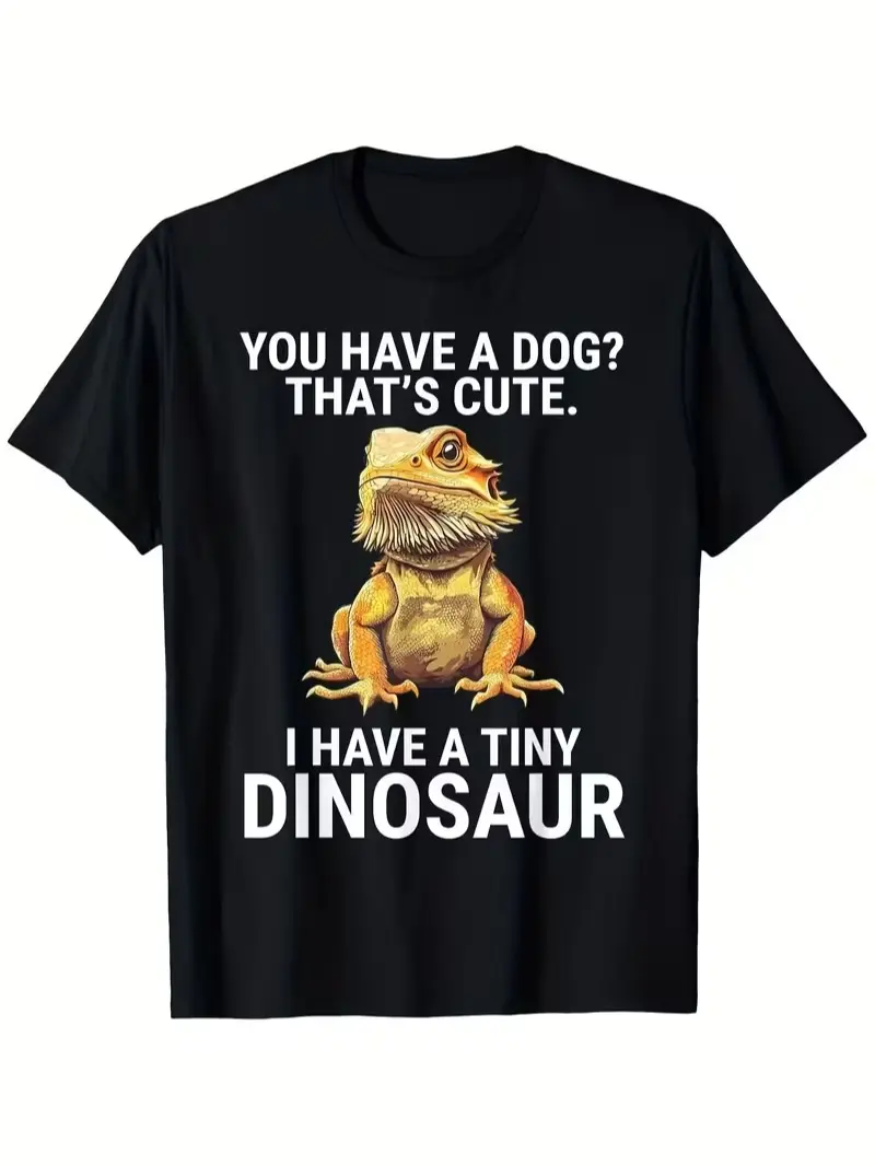 Men's Retro Casual Crew Neck Printed T-Shirt, Atupen Humorous Bearded Dragon Playful Quote Design, All-Seasons, Machine Washable