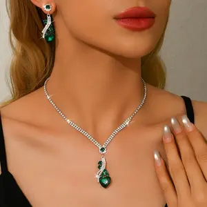 Women's 3-Piece Heart Rhinestone Jewelry Set | Necklace & Earrings for Wedding Bridal & Holiday Gifts