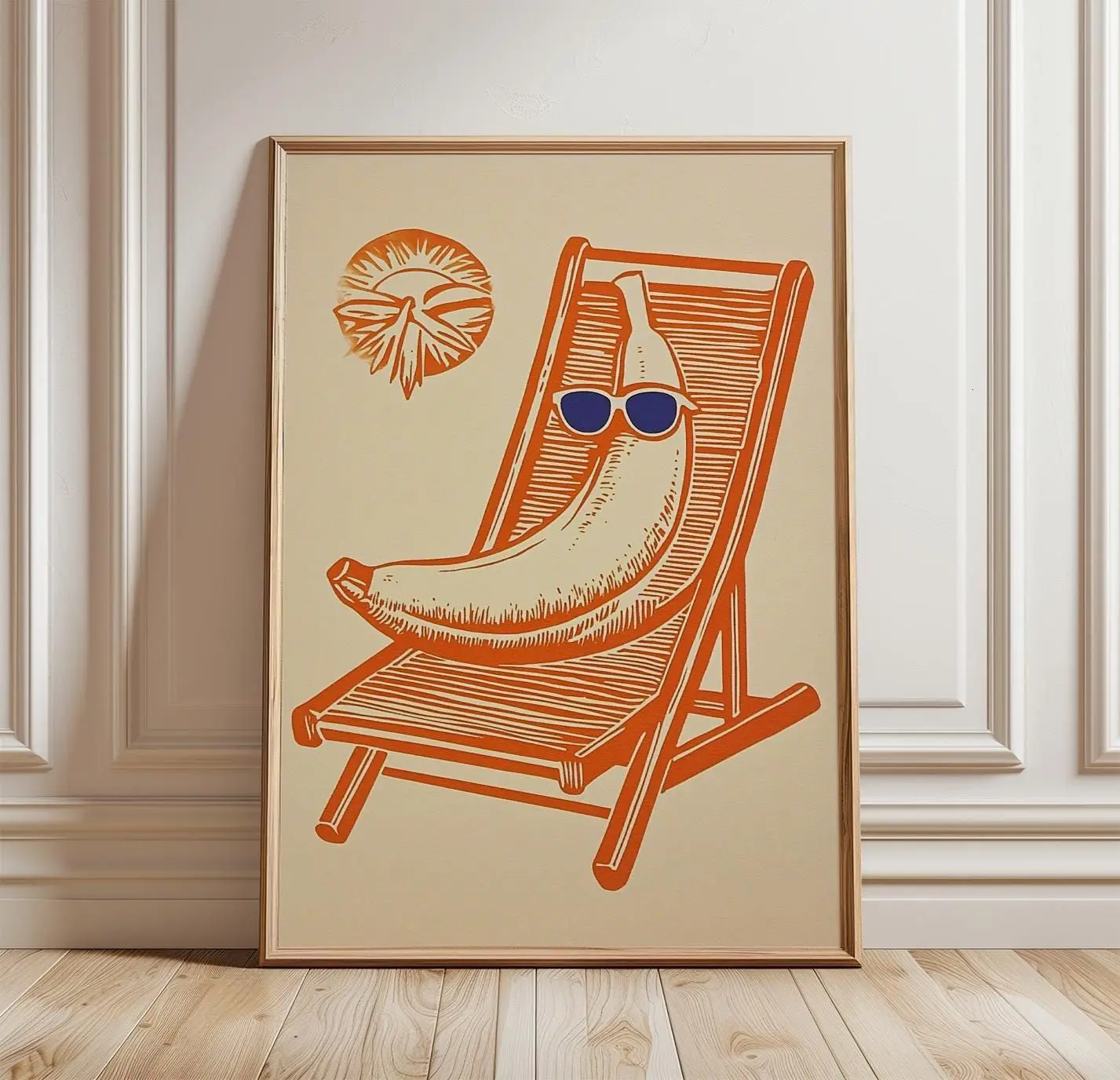[SALE UP TO 40%] [Unframed] Funny Banana Poster, Retro Summer Wall Art, Minimal Beach Illustration, Kitchen Decor Print