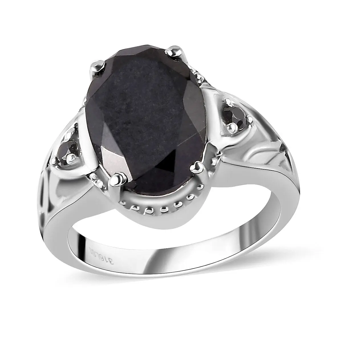 Black Tourmaline Ring Spinel - Birthstone Rings for Women - Engagement Promise Statement Vintage Stainless Steel Tourmaline Jewelry Birthday Christmas Gifts for Womens