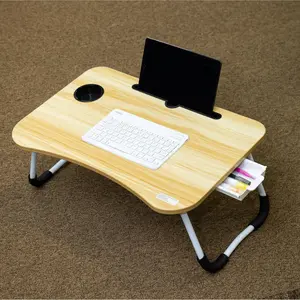 Pen+Gear Folding Lap Desk with Cup Holder Tablet Slot & Storage Drawer Portable Foldable Laptop Table for Bed & Couch Wood Color 23.5” x 15.6” x 10.2”