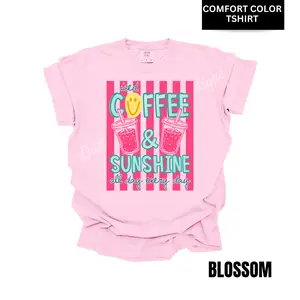 Iced Coffee & Sunshine STRIPES|Comfort Colors Tee | Stripe Design| Iced Coffee Graphic Tee