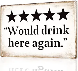 "Would Drink Here Again" Funny Bar Sign |   12x8″ Durable Vintage Metal Beer Wall Decor for Home Bar, Basement & Garage |   Humorous Man Cave Decor with Pre-Drilled Holes |   Easy-Hang Home & Kitchen Accent