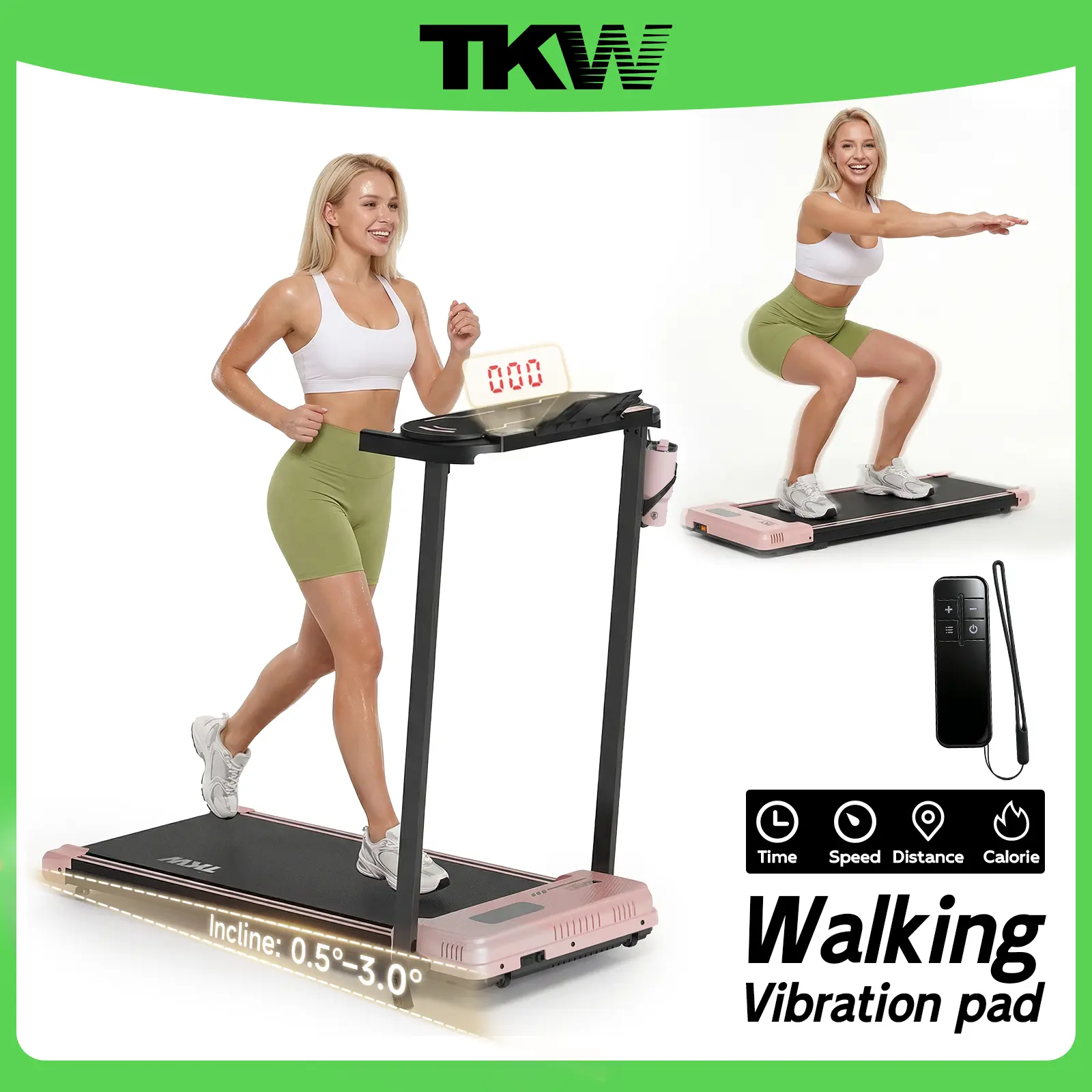 TKW Easy Storage Walking Vibration Pad P1,Vibration,Vibrating Plate, Remote Control Lightweight Under Desk Treadmills For Home & Office,Servo Motor Technology, 4 in 1 Portable Walking Pad Treadmill,Adjustable Incline, 300lbsWeight Capacity