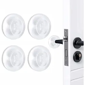 Door Stopper Wall Protector, Adhesive Bumper Protector, Reusable Rubber Door Stops from Door Knobs, Shock Absorbent Wall Shield for Door Handle (Clear-4 Pcs)