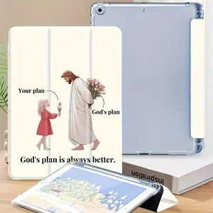 Red skirt child and priest pattern, with adjustable bracket and pen slot, foldable non-slip TPU protective case, suitable for iPad mini, iPad Air, iPad Pro/iPad 10th generation, 11th generation and other series iPad protective cases