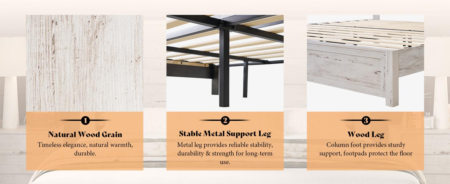 AMERLIFE Farmhouse Bed Frame with 49" Headboard, Platform Bed Frame with Wood Slats Support/Stable & Durable/No Box Spring Needed/Full/Queen/King Size/Best Gift Ideas/Christmas Gifts