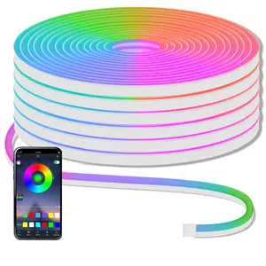USB Powered RGB-IC Neon Light Strip with Music Sync, Flexible Chasing Neon Rope Light, Desktop Ambient Light, Flow Light with TV LED Backlight, Bluetooth-compatible APP Control, RGBIC Neon Lights