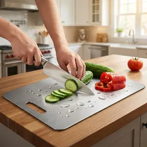 Premium 304 Stainless Steel Cutting Board, Double-Sided Non-Slip Chopping Board for Meat & Vegetables, Odor-Proof & Easy-to-Clean Lightweight Kitchen Accessories (1 Count)