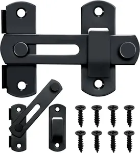 2pcs 180° Degree Flip Sliding Barn Door Locks and Latches, Sliding Barn Door Locks, Black Gate Latch Bolt Buckle Lock for Barn Door, Pet Door, Bathroom, Garage, Window, Sliding Door Lock