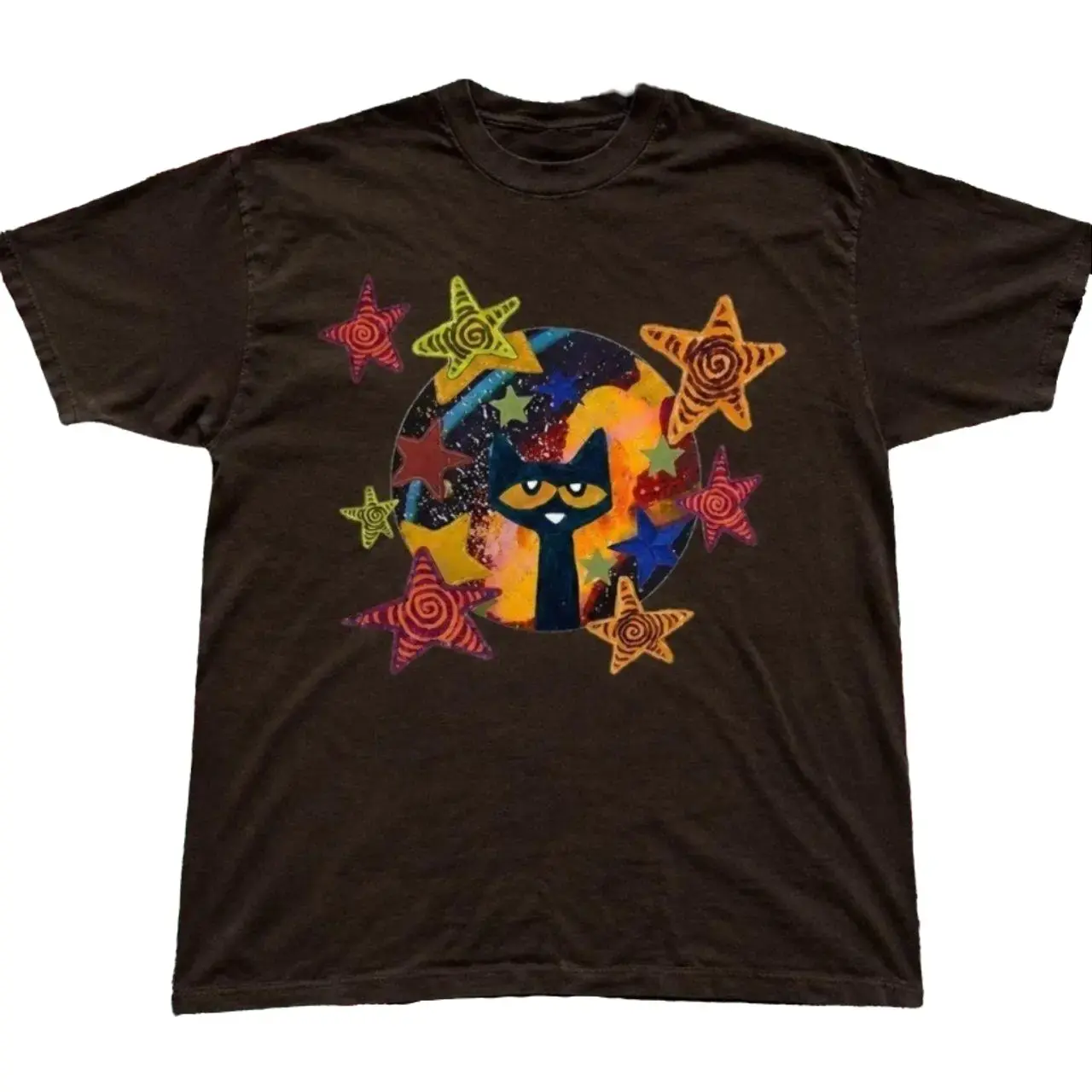 Gildan Men's and Women's T-shirt, Cosmic Black Cat Star Graphic Tee, Animal Tee, Gifts Shirt, Unisex Vintage Graphic Tees Gothic Grunge Y2k Emo Scene Amity Affliction Style Clothes Men Women Streetwear
