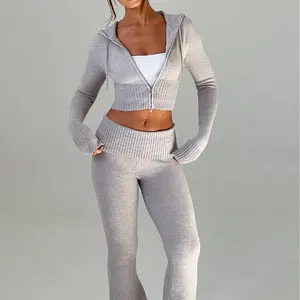 2 Piece Knit  Women's Trendy Slim Fit Hooded Sweatsuit  Clothes Womenswear Soft Outfit Adjustable matching sets