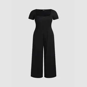 Cider Scoop Neckline Short Sleeve Wide Leg Jumpsuit Curve & Plus