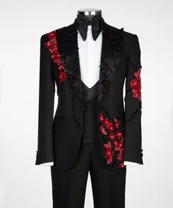 Obsidian Crimson Embellished Tuxedo | Signature Peak Lapel