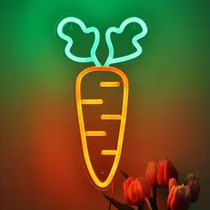 Sweet Carrots Wall LED Neon Sign - Vibrant Green & Orange USB-Powered Plastic Decor for Kitchen, Restaurant, Cafe, Salon, Cafe Decoration, Playful Design, Lightweight Design, Decorative Lighting, Creative Spaces