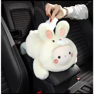 Cartoon Car Tissue Box Short Plush Car Tissue Holder Cute Rabbit Car Tissue Holder Box Plus Car Tissue Storage Car Interiors